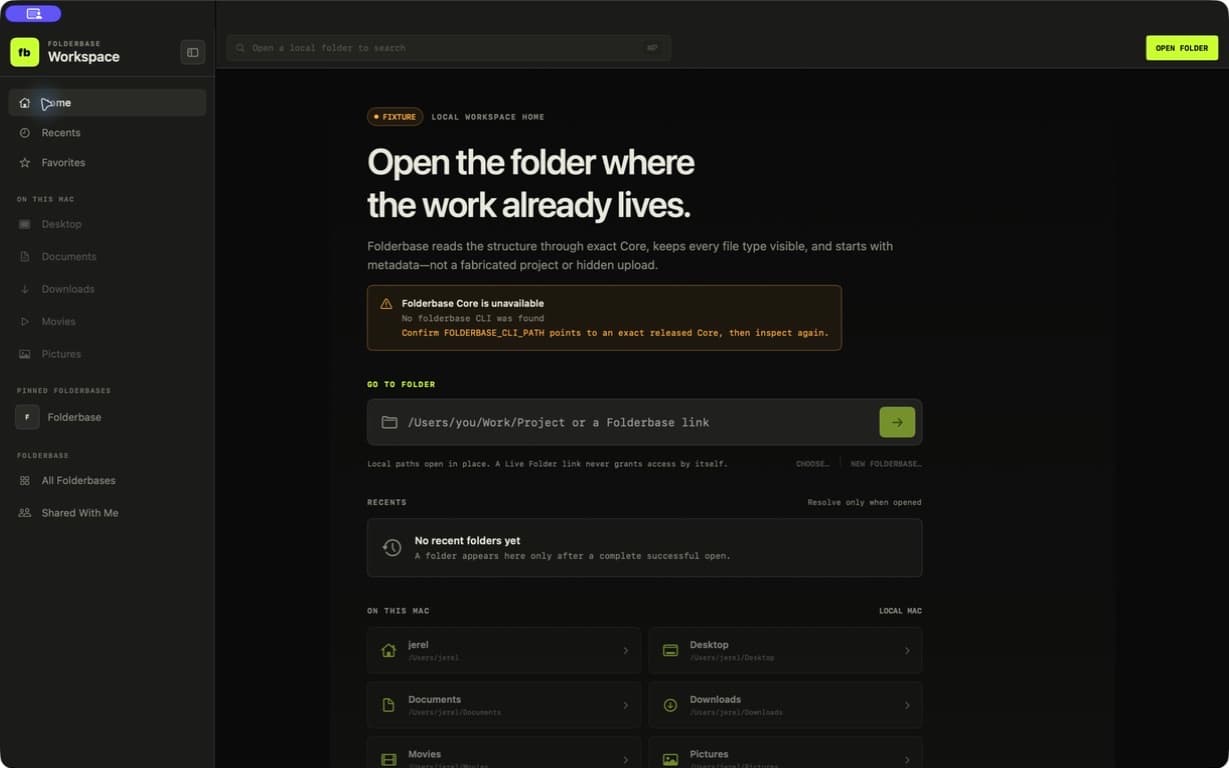 Folderbase Home with global navigation