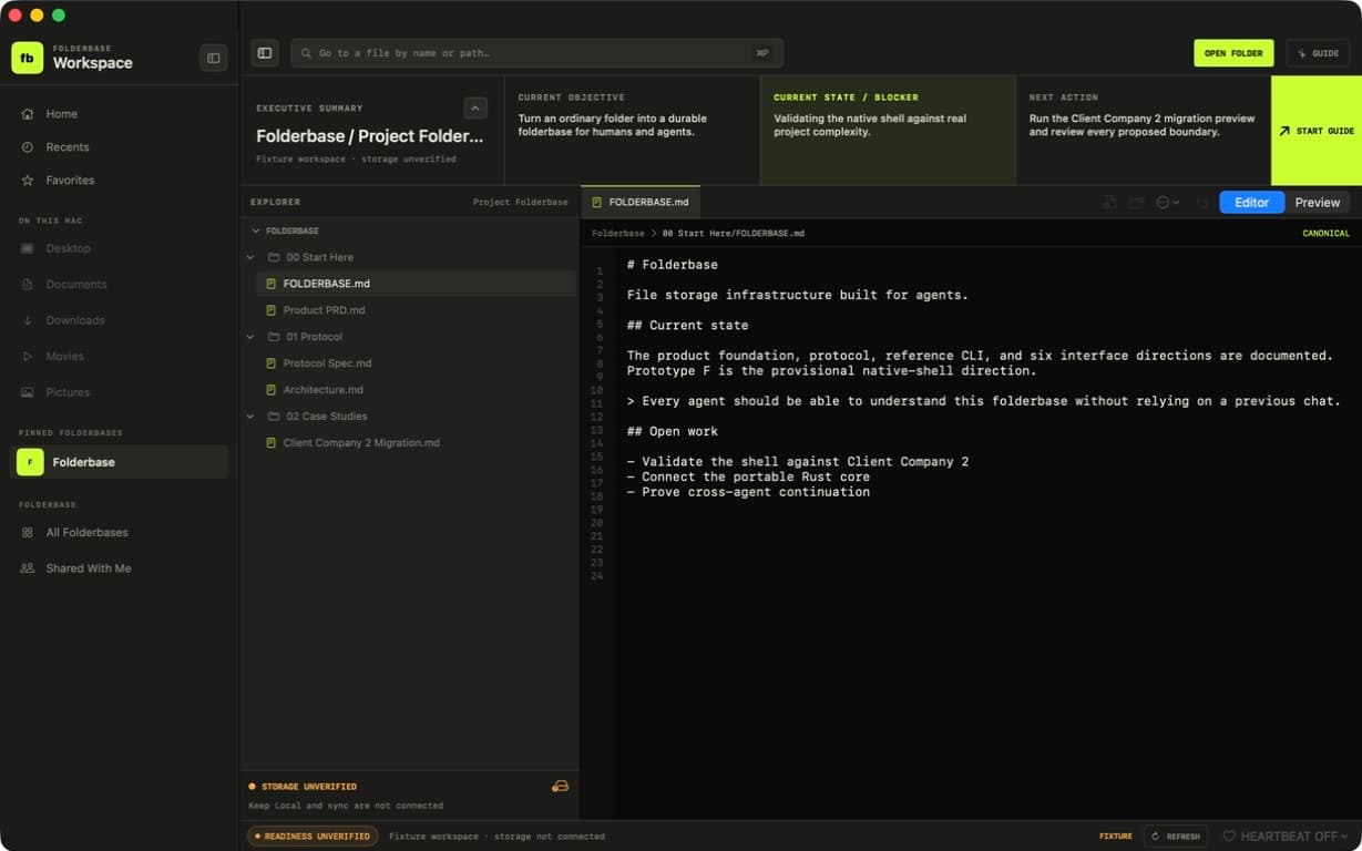 An open folder with the contextual Zed-like Explorer